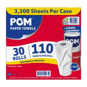 POM Individually Wrapped 2-Ply Paper Towels – 110 Sheets per Roll | 30 Rolls (30-Pack)