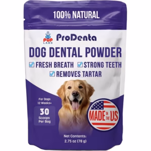 ProDenta, All-Natural Dog Breath Freshener, Easy-to-Use Dog Teeth Cleaning Powder Against Leaky Gums, Dental Powder for Dogs Teeth and Tartar Remover Made in USA, 30 Scoops (Pack of 1).