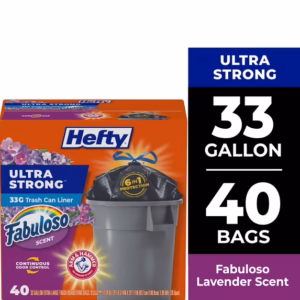 Hefty Ultra Strong 33 Gallon Trash Bags, Large Trash Bags, Black, Fabuloso Scent, 40 Bags