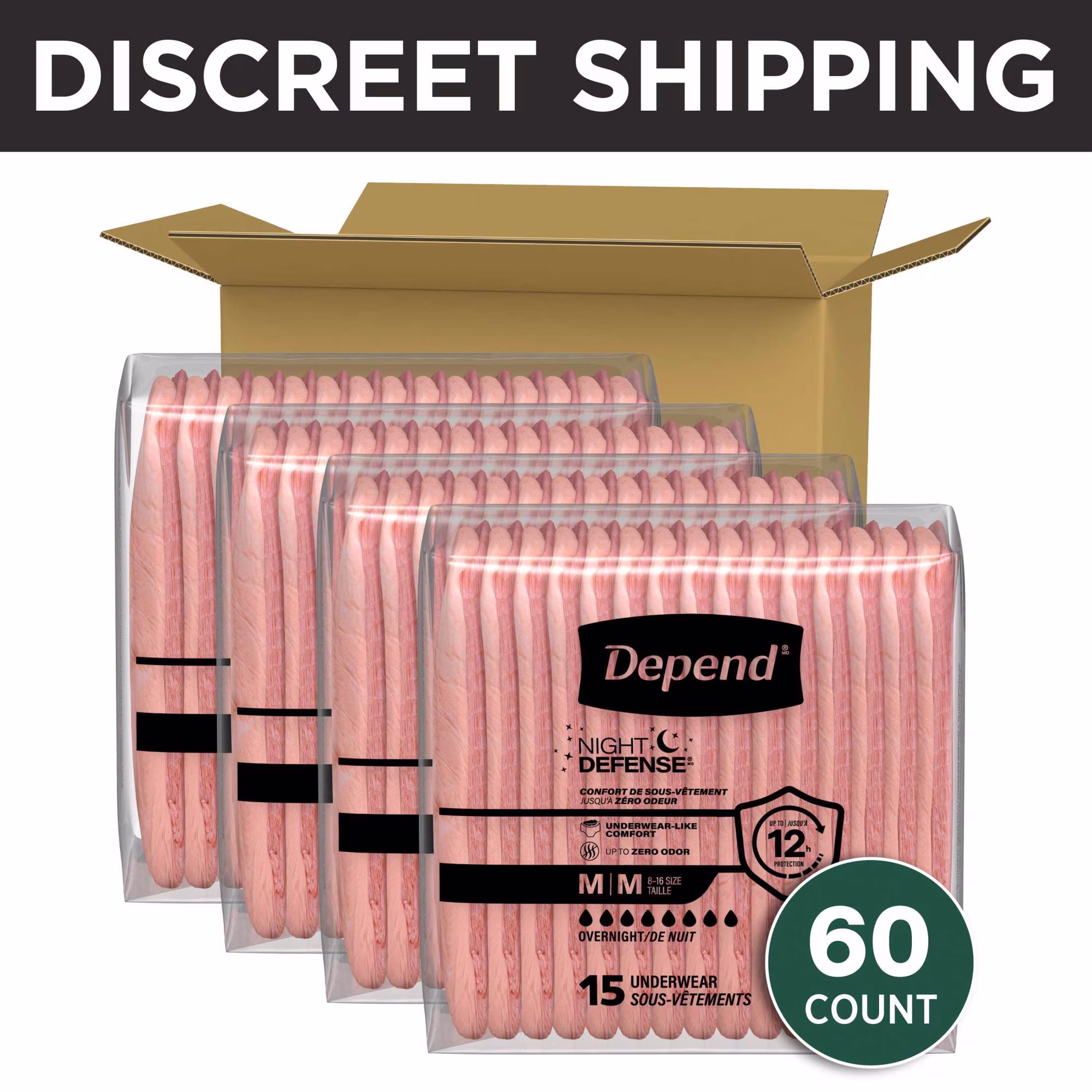 Depend Night Defense Incontinence Underwear for Women, Adult Diapers, M, 60 Count - Image 2